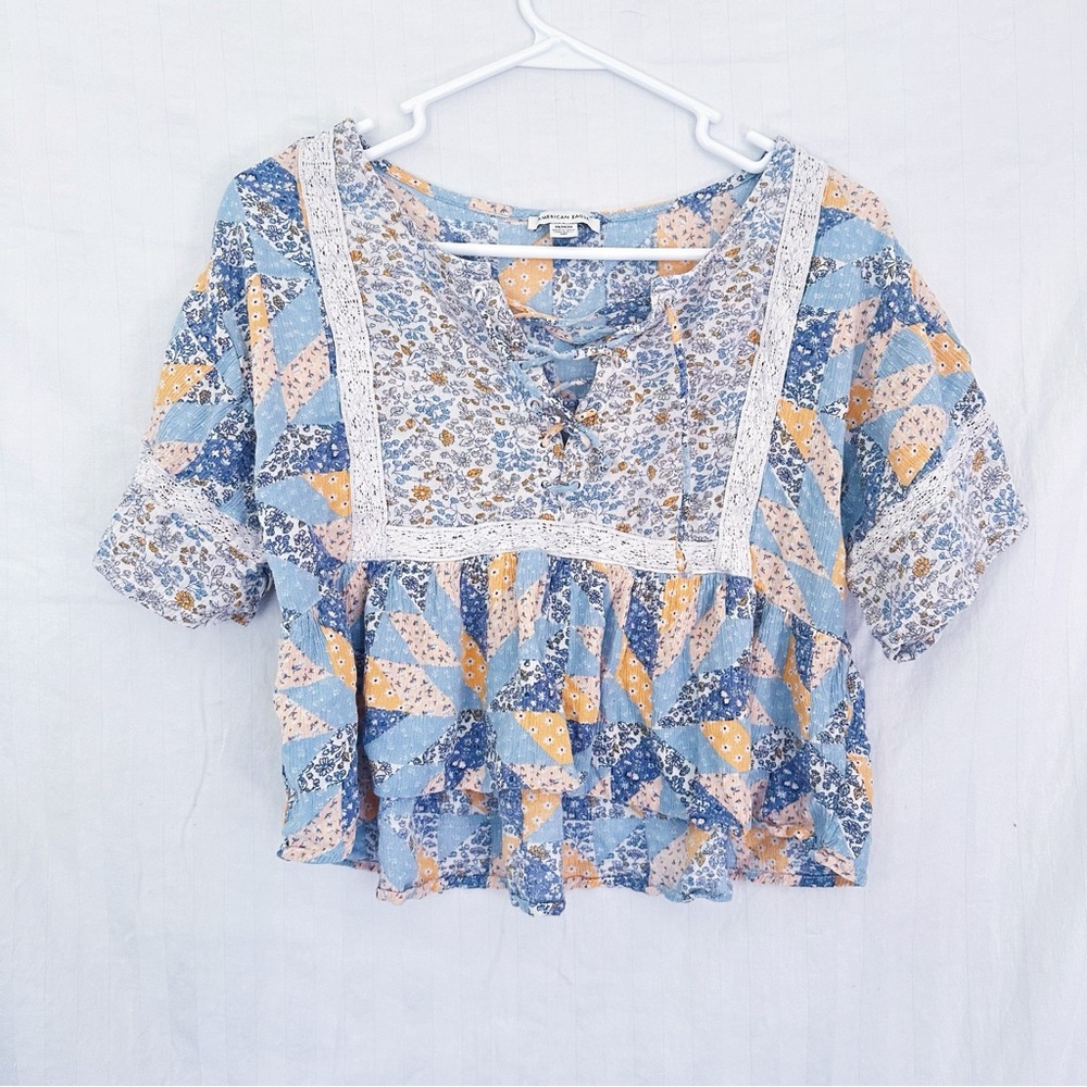 AE Floral Patchwork Lace Trim Top